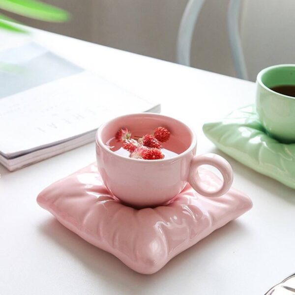 200ml Ceramic Pillow Coffee Cup & Saucer Set