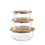 3pcs Borosilicate Glass Food Storage Containers With Bamboo Lids