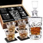 Whiskey Bottle with 3 Cups & Coasters