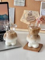 320ml Bear Glass Cup With Straw