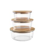 3pcs Borosilicate Glass Storage Set With Wooden Lid