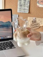 320ml Bear Glass Cup With Straw - Image 3