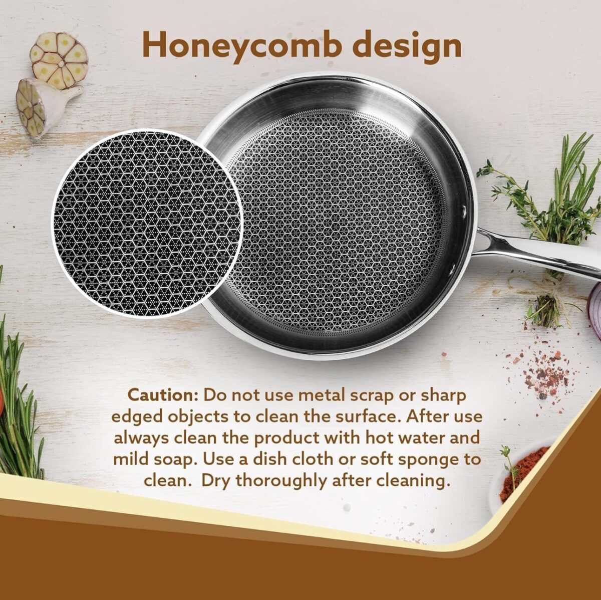 3pcs Stainless Steel Honeycomb Fry Pan Set - Image 5