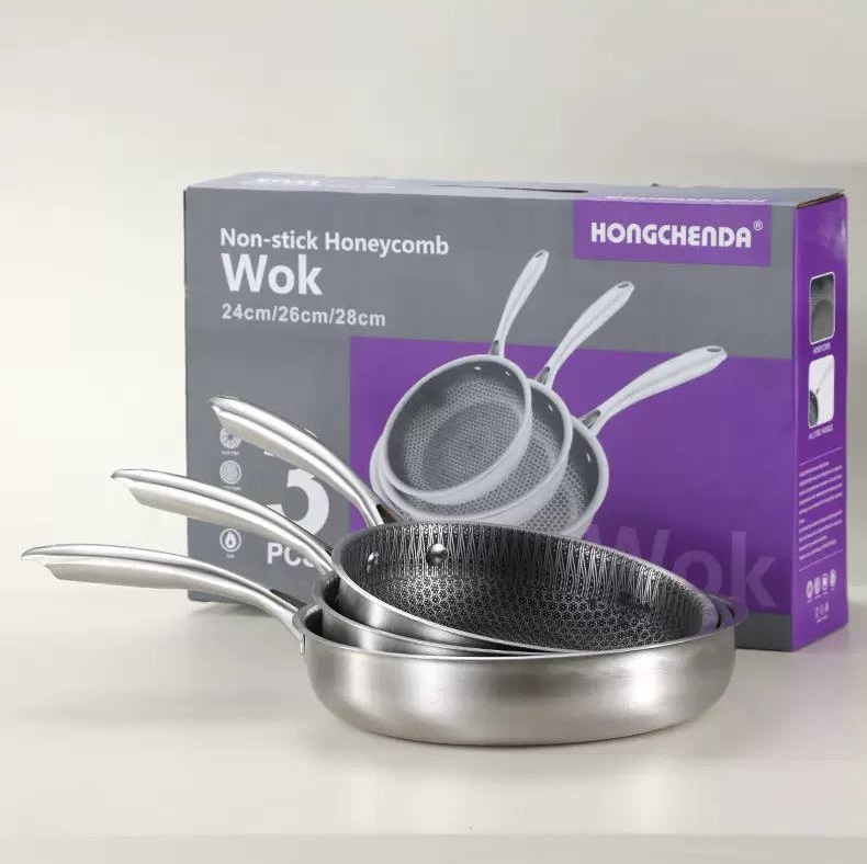 IMG_6295 3pcs Stainless Steel Honeycomb Fry Pan Set - Image 1