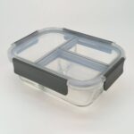 1040ml Borosilicate Glass Partitioned Food Storage Box with Snap- 3 parts - Image 2