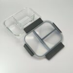 1040ml Borosilicate Glass Partitioned Food Storage Box with Snap- 3 parts