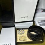 GUCCI Leather Belt with 2 Buckles Gift Box