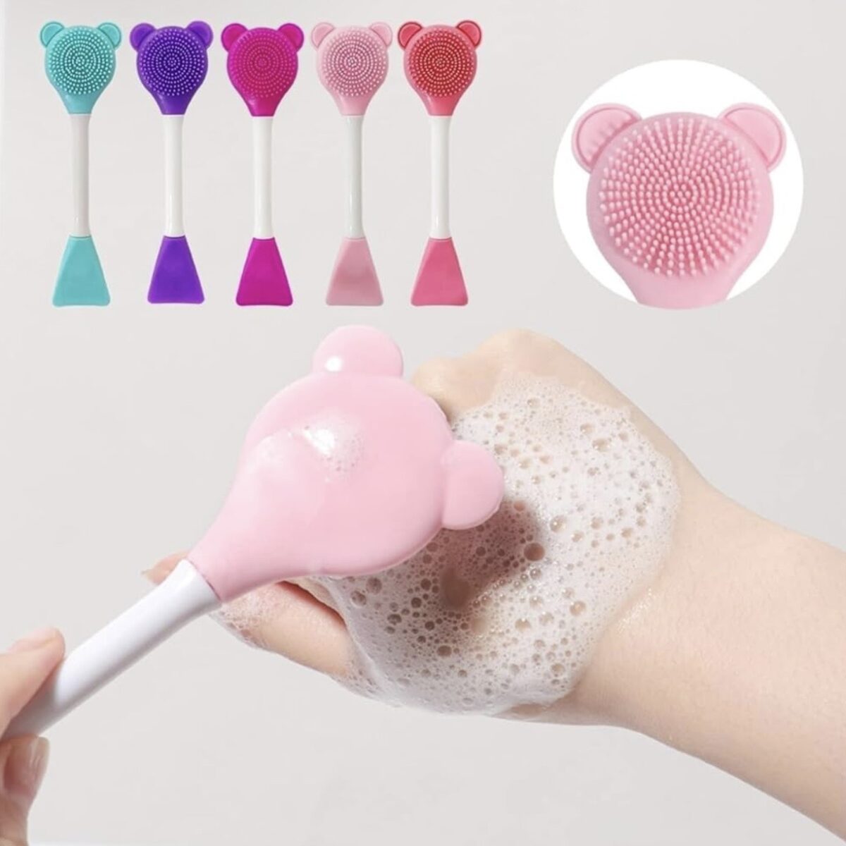 2-in-1 Soft Silicone Bear Face Cleansing Brush - Image 2