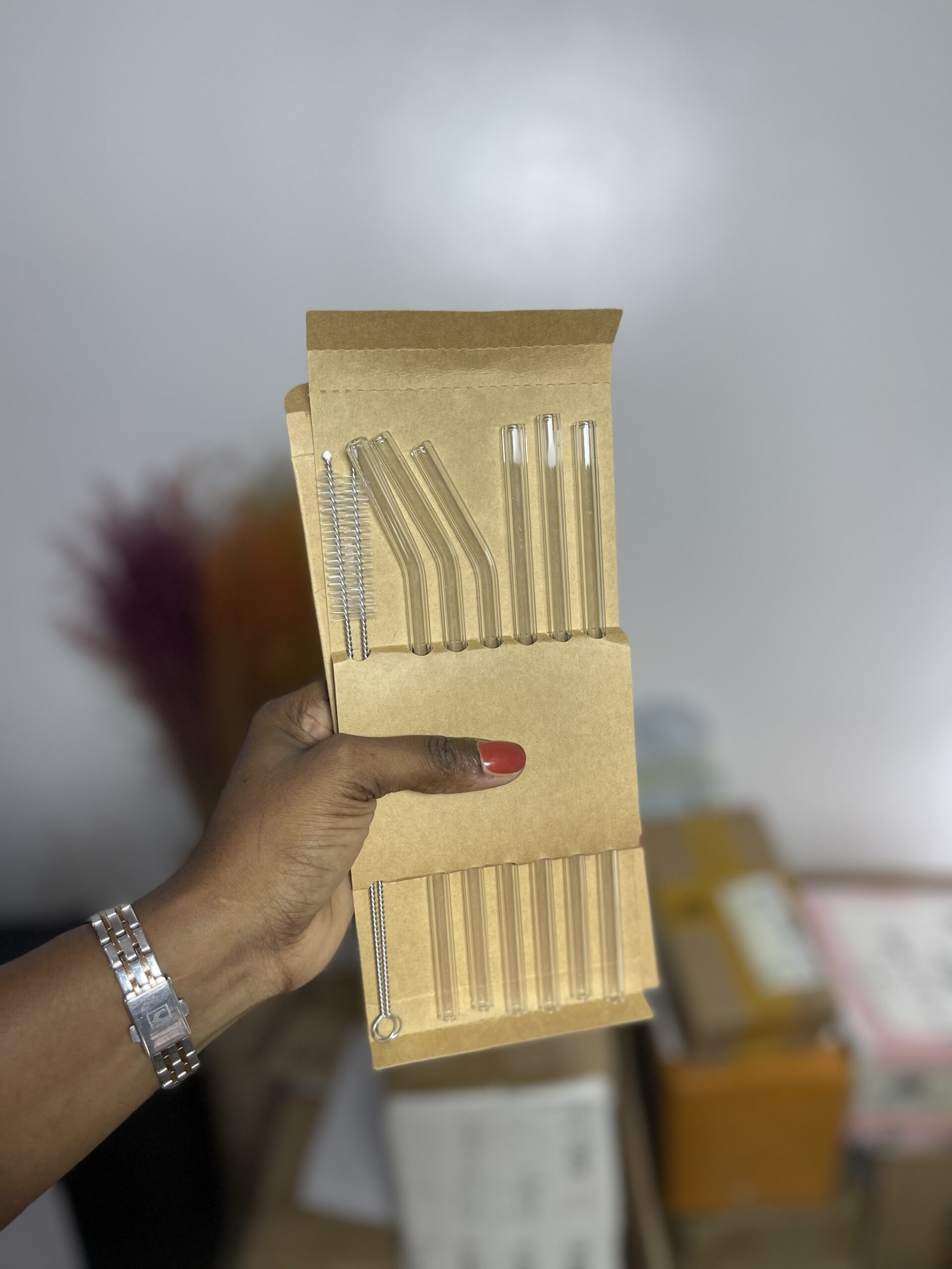 IMG_9915 6pcs Clear Glass Straws with Cleaning Brushes - Image 1