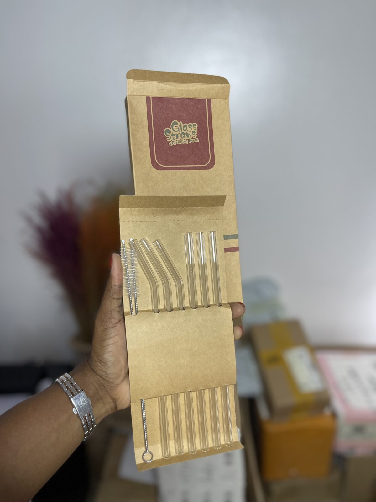 6pcs Clear Glass Straws with Cleaning Brushes - Image 2