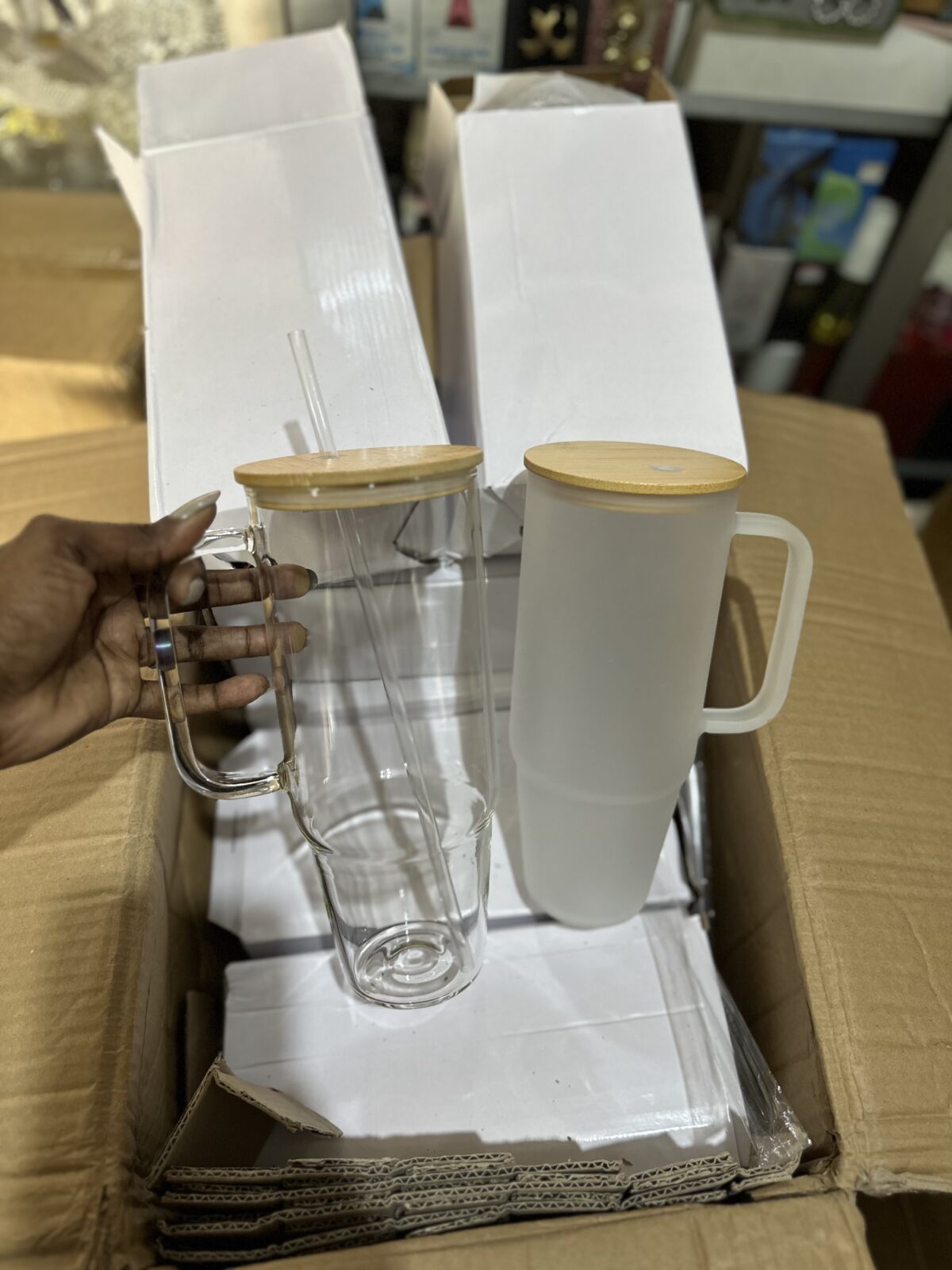40oz Sublimation Borosilicate Glass Tumbler With Bamboo Lid & Straw - Image 3