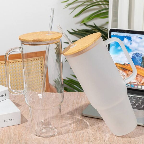 40oz Sublimation Borosilicate Glass Tumbler With Bamboo Lid & Straw