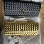 Gold Long Woven Banquet Clutch Purse