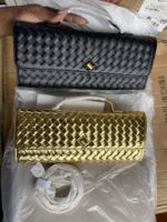 Gold Long Woven Banquet Clutch Purse